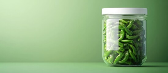 Leinwandbilder - Green pepper in a glass storage jar with a white plastic lid. with copy space image. Place for adding text or design