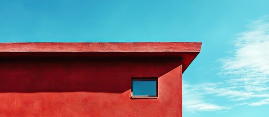 Poster - Red concrete roof set against a blue sky. with copy space image. Place for adding text or design