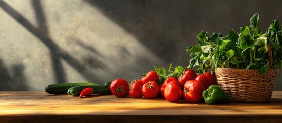 Fototapete - Fresh vegetables resting on the table. with copy space image. Place for adding text or design
