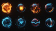 © Sahraya - Broken bubble shields explosion animation stages, force spheres or defense dome fields blow up. Elements for motion design, science fiction deflector, firewall protection, Realistic 3d vector set