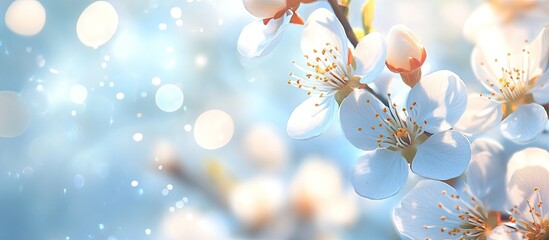 Leinwandbilder - Photo white blossoms form a beautiful backdrop merging with gentle bokeh to capture the spirit of spring Each fragile petal adds to the captivating allure of nature. with copy space image