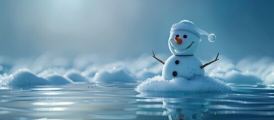 Poster - Melting snowman on ice surface. with copy space image. Place for adding text or design