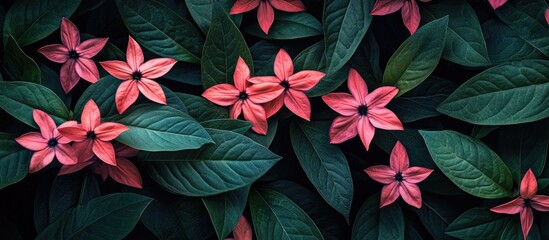 Aufkleber - Pentas A cluster of vibrant pink Pentas featuring dark green leaves. with copy space image. Place for adding text or design