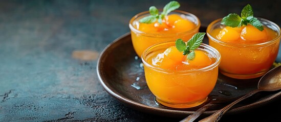 Fototapete - Image of loquat jelly for a summer dessert. with copy space image. Place for adding text or design