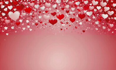 Poster - Red and white background with many hearts. The background is pink