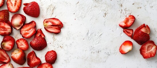 Poster - dried strawberry slices on a light background. with copy space image. Place for adding text or design