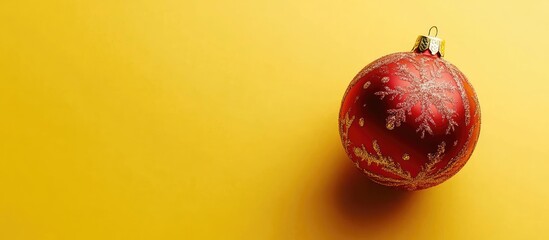 Poster - Christmas ornament Christmas ball on a yellow background. with copy space image. Place for adding text or design
