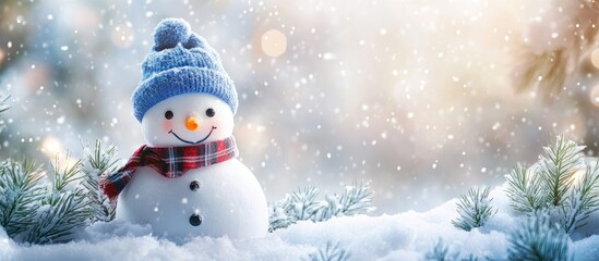 Aufkleber - Snowman on snow Christmas ornament Winter season. with copy space image. Place for adding text or design