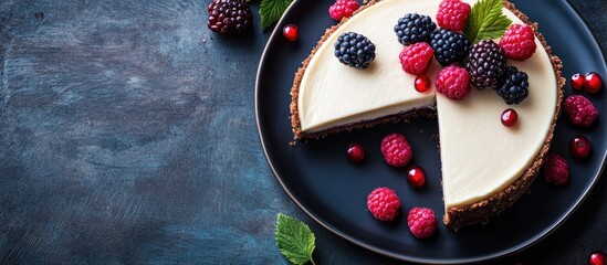 Aufkleber - Sliced No Bake Ricotta Cheesecake on a Gluten Free Base with Fresh Berries copyspace for your text