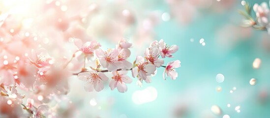 Leinwandbilder - Spring blossoms springtime cherry blooms toned bokeh floral background soft pastel card. with copy space image. Place for adding text or design