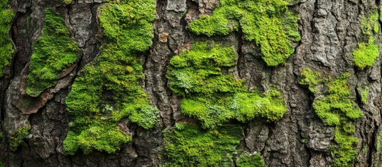 Poster - natural background featuring the texture of the bark of a living sycamore tree covered in moss moss 