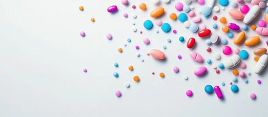 Aufkleber - Multicolored pills on a white background Background with copyspace