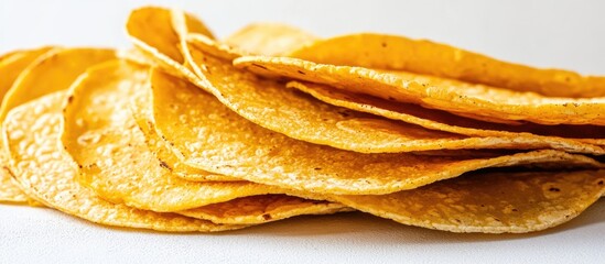 Poster - A pile of corn tortillas on a white backdrop. with copy space image. Place for adding text or design