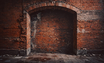 Aufkleber - Brick archway with a brick wall in the background. The archway is open and there is no one inside