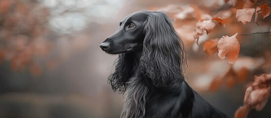 Poster - Black dog Afghan Hound breed Animal out for a walk A very beautiful and adorable pet. with copy space image. Place for adding text or design