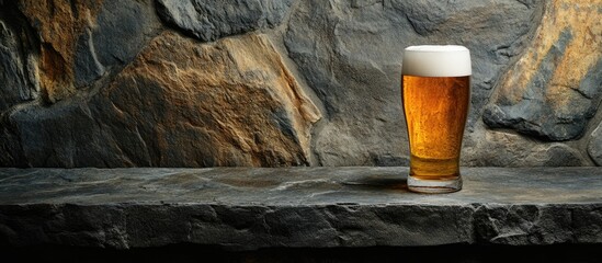 Poster - Beer glass on a stone background with copy space Wallpaper