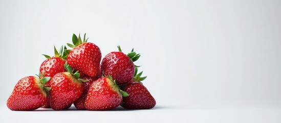 Wall Mural - A cluster of strawberries set against a white background with copyspace