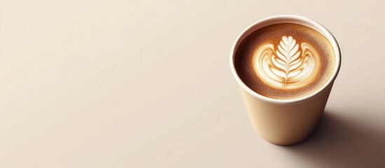 Aufkleber - Cappuccino coffee in a paper cup. with copy space image. Place for adding text or design
