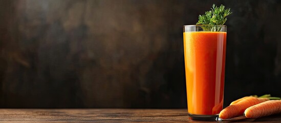 Aufkleber - Orange pumpkin and carrot juice blended in a tumbler glass on a walnut table with a shallow focus. with copy space image. Place for adding text or design