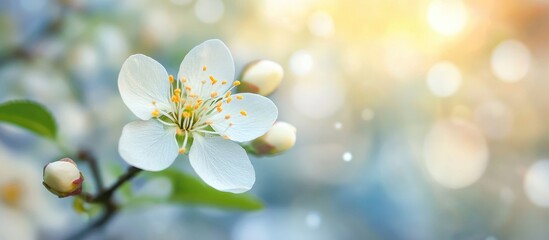 Aufkleber - white flower set against a blurred background. with copy space image. Place for adding text or design