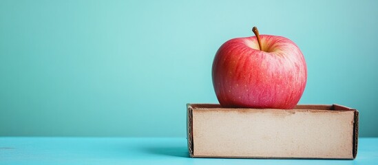 Aufkleber - Attractive pink apple in a box against a blue background. with copy space image. Place for adding text or design