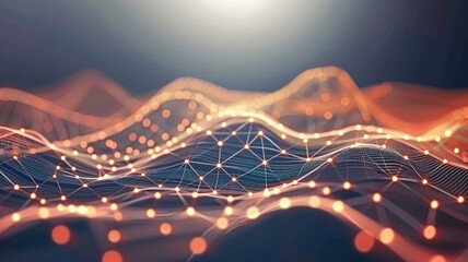 Poster - digital waves with glowing nodes create mesmerizing visual effect, representing data flow and connec
