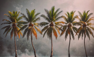 Fototapete - Row of palm trees with some of them having brown leaves. The trees are in a forest
