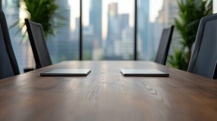 Poster - Modern boardroom with tablets fostering professional meetings