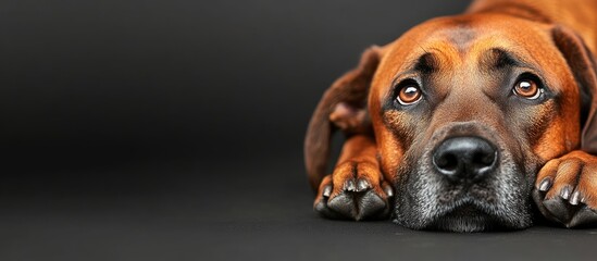 Poster - dog rests with a sorrowful expression. with copy space image. Place for adding text or design