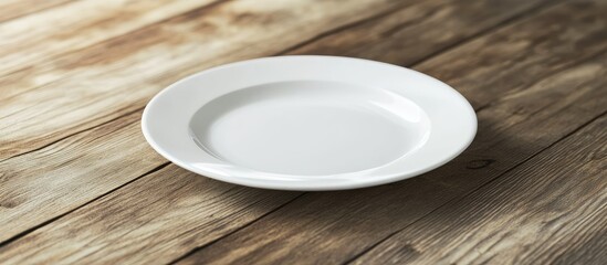 Poster - white blank plate on wooden surface. with copy space image. Place for adding text or design