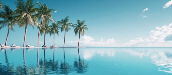 Aufkleber - Reflection of the hotel and palm trees in the pool. with copy space image. Place for adding text or design