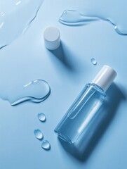 Aufkleber - Droplets of sanitizer eliminate bacteria on a blue surface during a clean and disinfect routine in a bright location. Generative AI