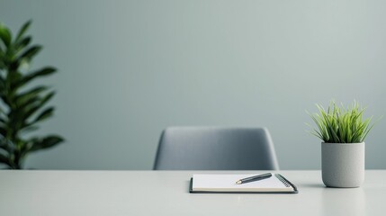Poster - Modern workspace featuring open notebook and pen, promoting productivity