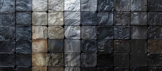 Poster - Three colors black grey and white create a mosaic tile texture wall Suitable for background wallpaper backdrop and copy space
