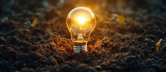 Aufkleber - Light bulb shining in the soil. with copy space image. Place for adding text or design