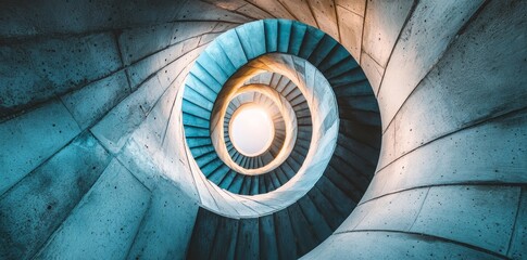 Poster - A visualization of an abstract architectural plan showcasing a spiral concrete form illuminated by daylight