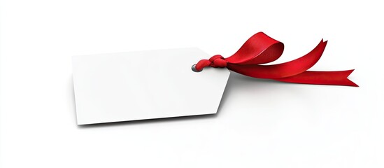 Aufkleber - A blank gift or price tag attached with a red ribbon set against a white background. with copy space image. Place for adding text or design