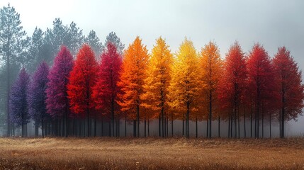 Canvas Print - Colorful trees in line.