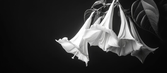 Aufkleber - white brugmansia in full bloom monochrome dark black backdrop. with copy space image. Place for adding text or design