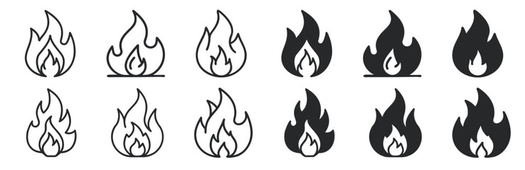 Poster - black and white Fire icons set silhouette vector