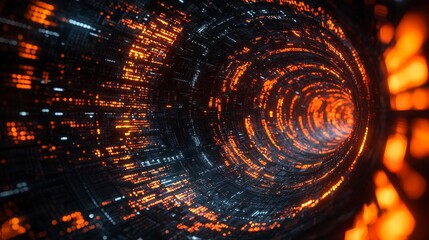 Poster - At night, the scene is a colorful digital realm with a futuristic path highlighted by flashes of orange and blue