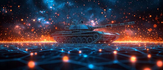 Poster - Impressive 3D Visualization of a Moving Tank Wireframe Hologram