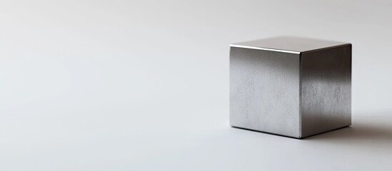 Poster - A metal cube on a white background. with copy space image. Place for adding text or design