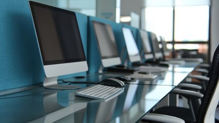 Aufkleber - Modern desktop computers in a bright shared workspace