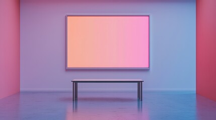 Poster - Empty conference room with table and glowing digital display