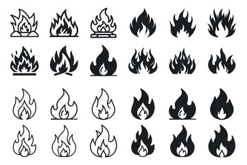 Poster - black and white Fire outline icon bundle set silhouette vector