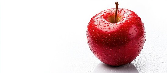 Leinwandbilder - red apple with water droplets on a white background with copy space for text