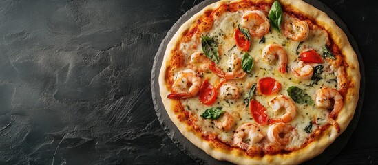 Poster - Making healthy seafood pizza from scratch. with copy space image. Place for adding text or design