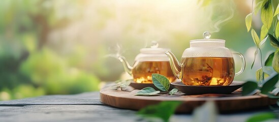 Poster - making soothing tea in a calm setting the idea of using natural drinks and tea to reduce stress. wit