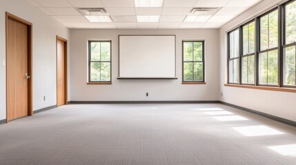 Poster - Empty modern office room with whiteboard and projector